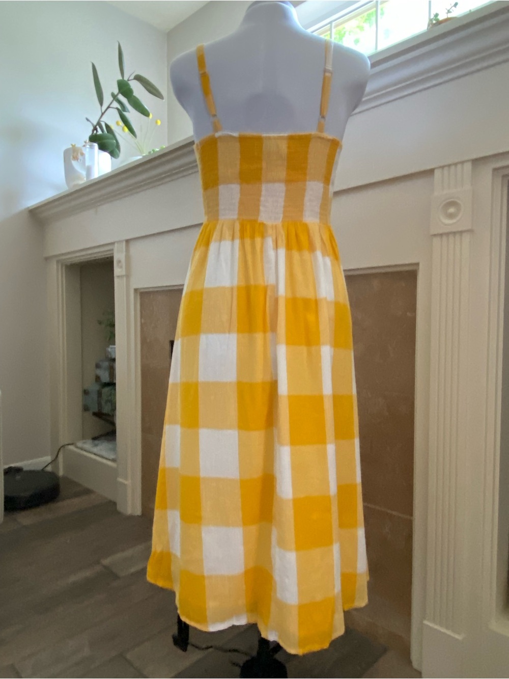 Old Navy Yellow and White Gingham Cami Sundress with Smocked Bodice - Picture 2 of 4